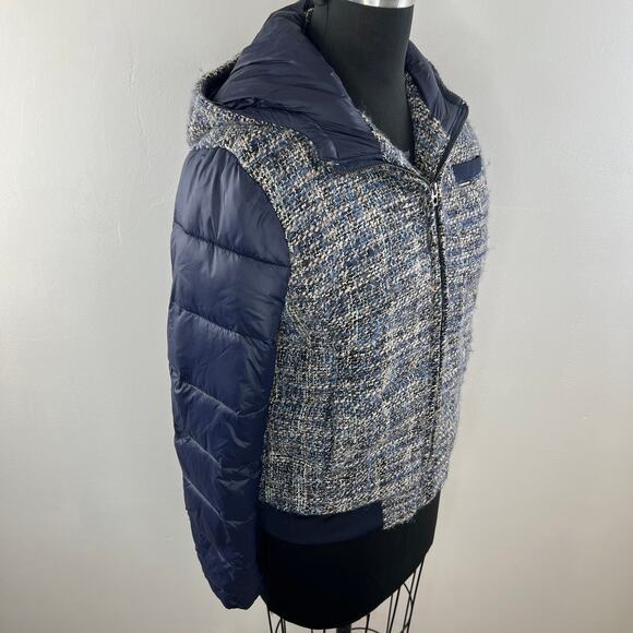 Members Only Women's Tweed Quilted Full Zip Bomber Jacket Navy Blue Sz M Medium - Picture 3 of 9